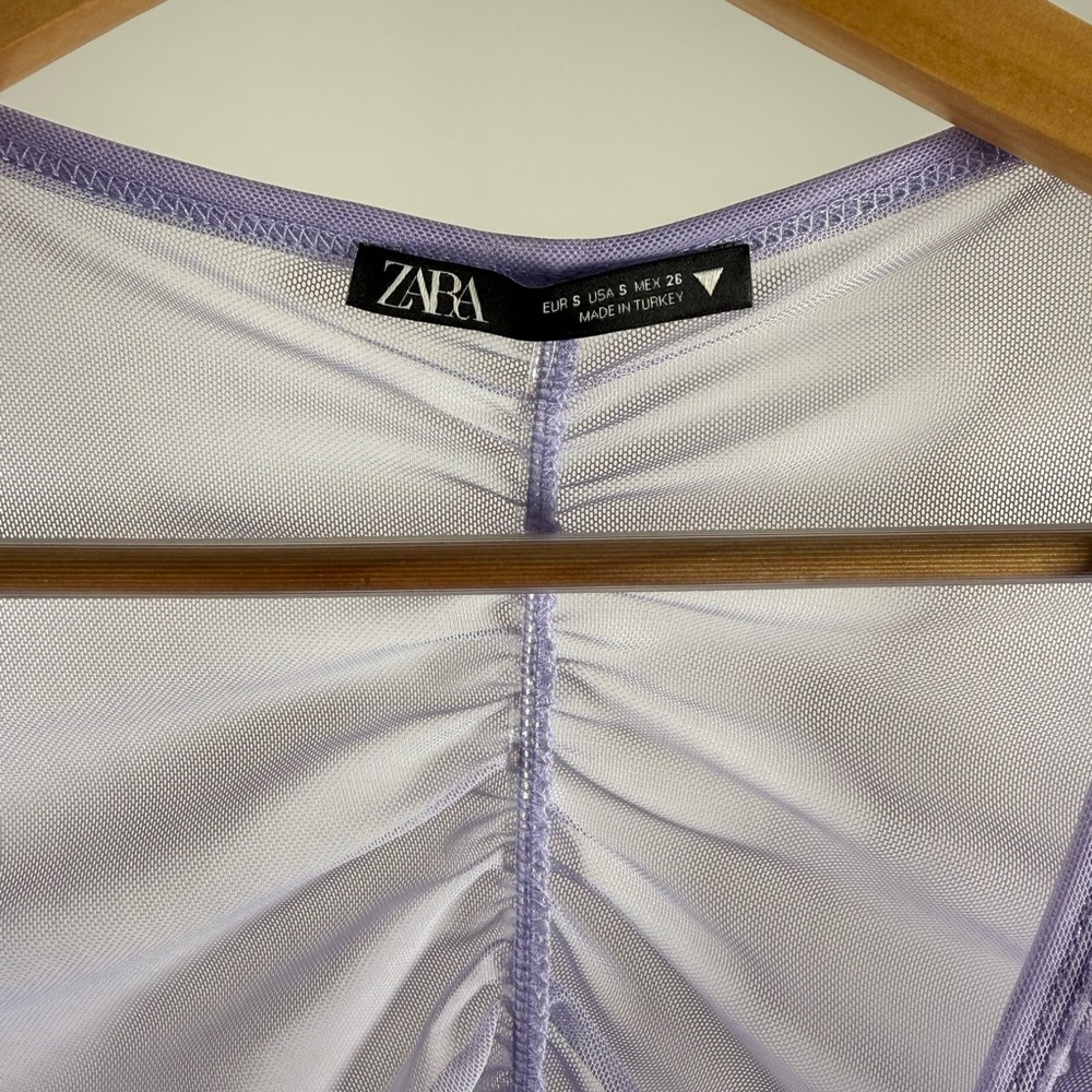 Zara Lavender Ruched Button-Front Blouse - Picture 3 of 5